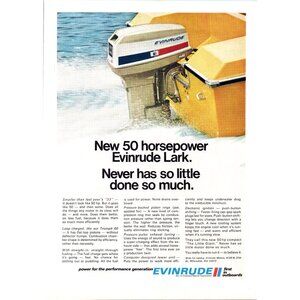 1971 Evinrude Lark 50hp Outboard Motor Vintage Print Ad Boating Boat Wall Art